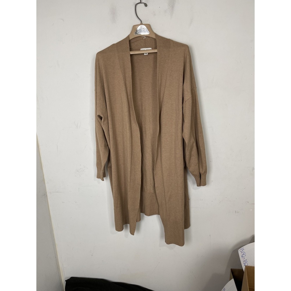 AVA & VIV Womens Cardigan 2X Tan Long Duster Minimal Capsule Office Fall - Picture 3 of 9